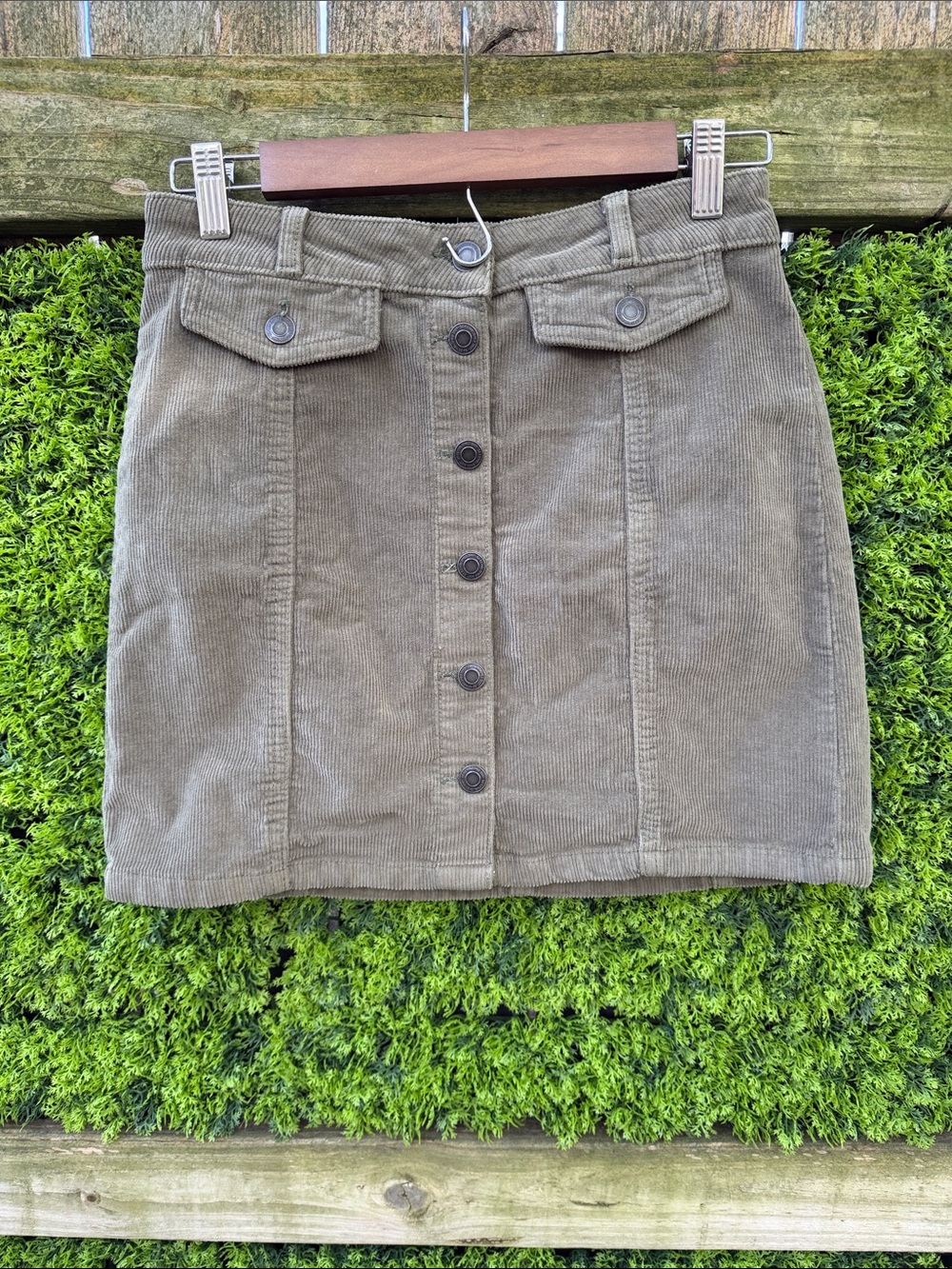 SO Olive Corduroy Button-Front Mini Skirt
